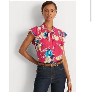 Lauren Ralph Lauren Floral Georgette Tie-Neck Blouse